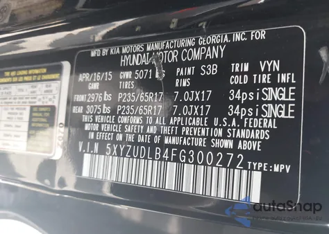 2015 Hyundai Santa Fe Sport 2.4L z USA, uszkodzony, nr VIN 5XYZUDLB4FG300272